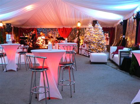 tented holiday party with lighted cocktail tables santa clarita av