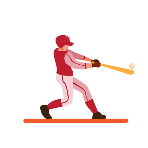 baseball player hitting ball  home run cartoon flat illustration