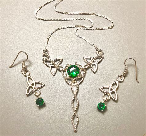 irish emerald necklace earring set gifts   sterling silver celtic earrings emerald