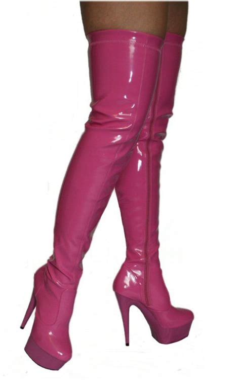 gorgeous erosella angie 02 pink patent stretch thigh high boots ebay