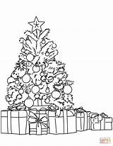 Tree Christmas Coloring Gifts Pages Lots Around Printable Drawing sketch template