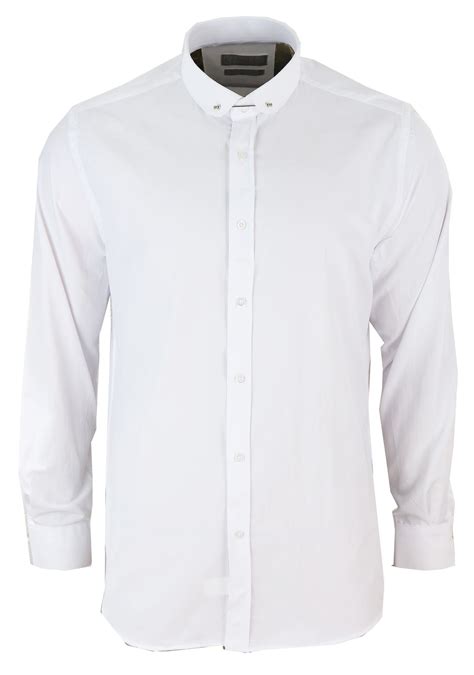 mens club collar shirt with bar poplin pin white black 1920s peaky