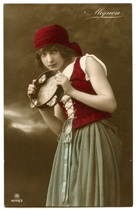 Vintage Image Lovely Gypsy With Tambourine The