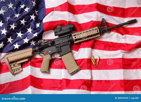 ar rifle  american flag stock image image  concept