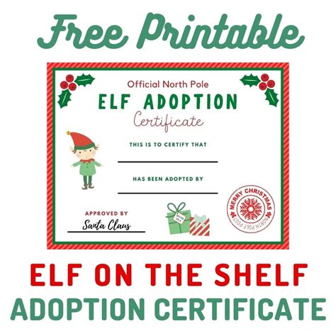 printable elf adoption certificate printable minimalist blank