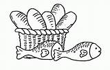 Loaves Fish Fishes Coloring Clipart Pages Five Two Colouring Feeding 성경 공예 Print sketch template