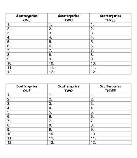 printable scattergories answer sheets printable templates
