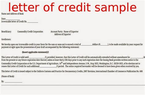 letter  credit sample samples business letters