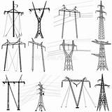 Vector Transmission Electricity Lines Power Set Illustration sketch template