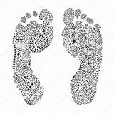Zentangle Vector Print Footprints Barefoot Stock Left Human Right Illustration Hand Complicated Liner Pigment Eps Drawn Coloring Adult La Depositphotos sketch template