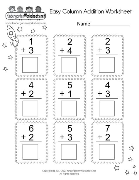 printable kindergarten math worksheets easy column addition