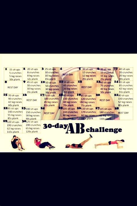 30 Day Ab Challenge Calendar 30 Day Ab Workout 30 Day