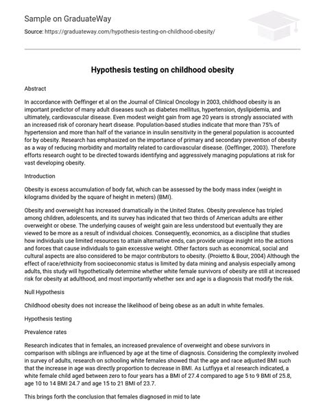 hypothesis testing  childhood obesity research paper essay