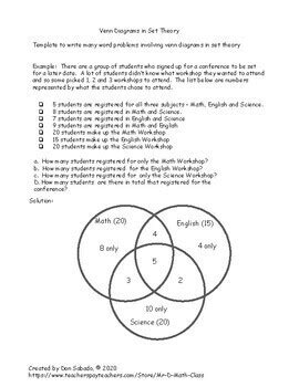 venn diagrams  set theory word problems    math class tpt