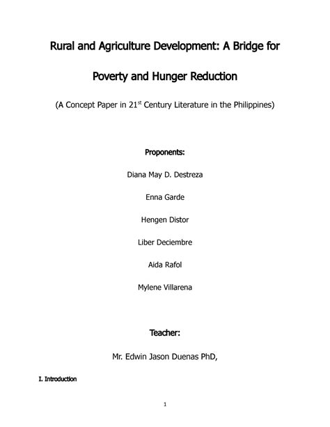 concept paper  poverty reduction rural  agriculture