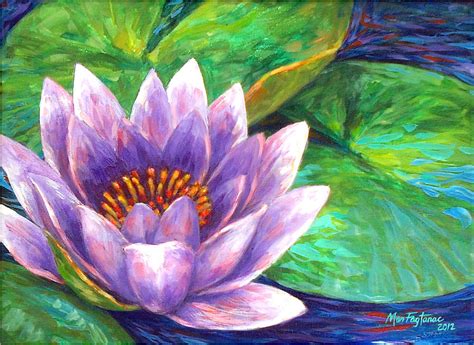 Purple Lotus Flower Painting By Mon Fagtanac