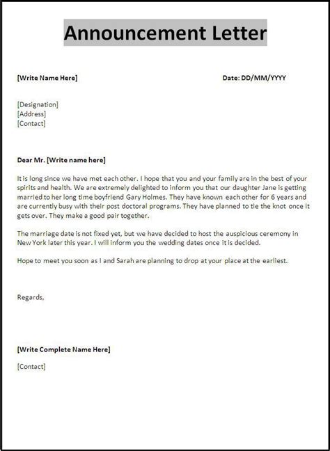 announcement letter template letter template word letter templates