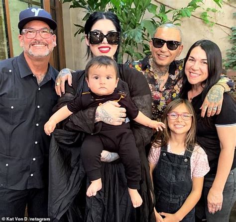 kat von d goes summer goth chic as she steps out for lunch with husband rafael and son leafar in