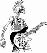 Rock Punk Skeleton Skull Roll Guitar Metal Heavy Hard Dead Clip Thrash Electric Grateful sketch template