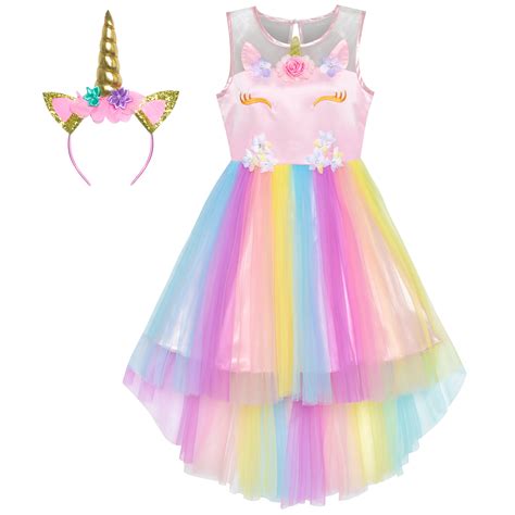 girls dress unicorn rainbow tulle unicorn headband party  years