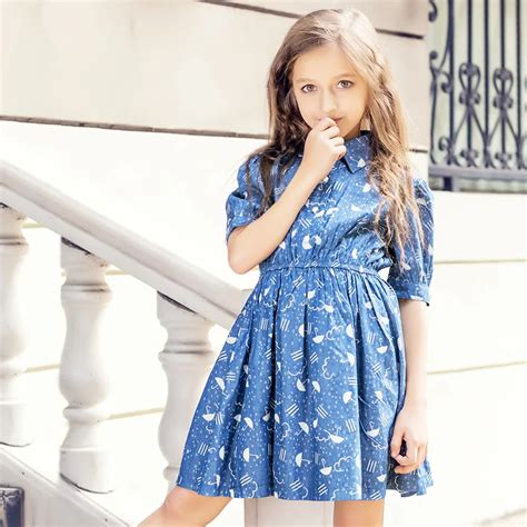 Sweet Kawaii Umbrella Print Blue Girl Dresses For Girls Age 11 Polo
