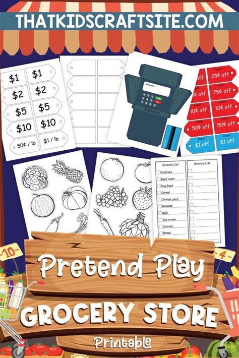 grocery store pretend play printables  kids craft site