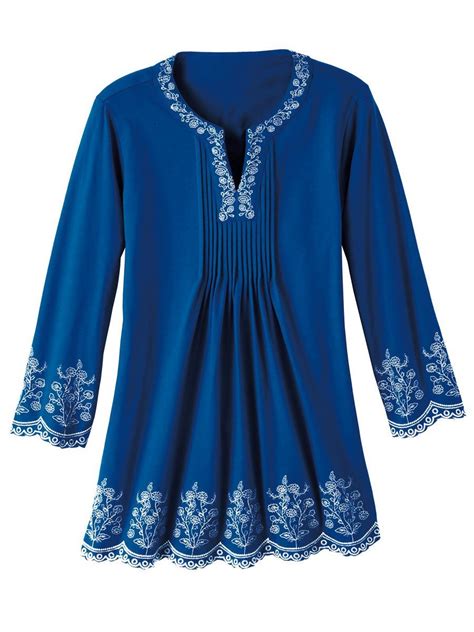 haband embroidered border knit tunic  pintucks knit tunic modest fashion fashion
