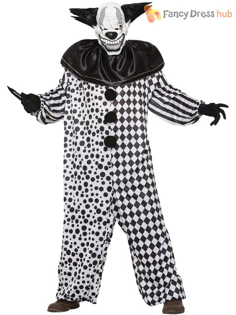 mens killer clown jester costume mask halloween circus evil horror