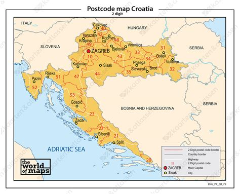 kroatie  cijferige postcodekaart  kaarten en atlassennl