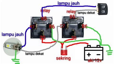 skema pemasangan relay  lampu motor  mobil lebih aman youtube