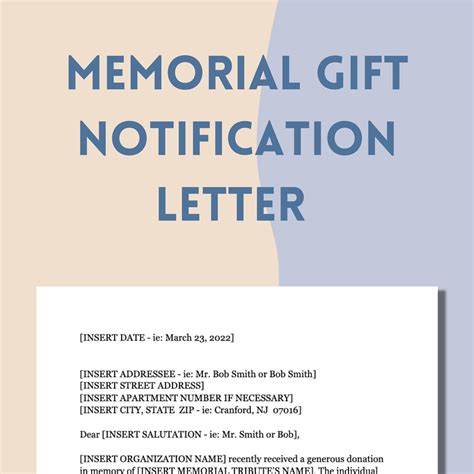 memorial gift letter template  notify family  gift   memory