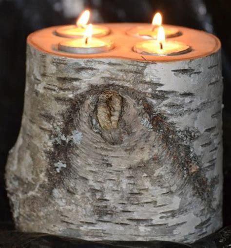 birch log tea light candle holder large   tea lights