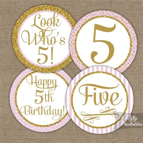 printable  birthday cupcake toppers pink gold