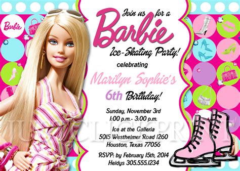 barbie girl skating birthday party invitation printable