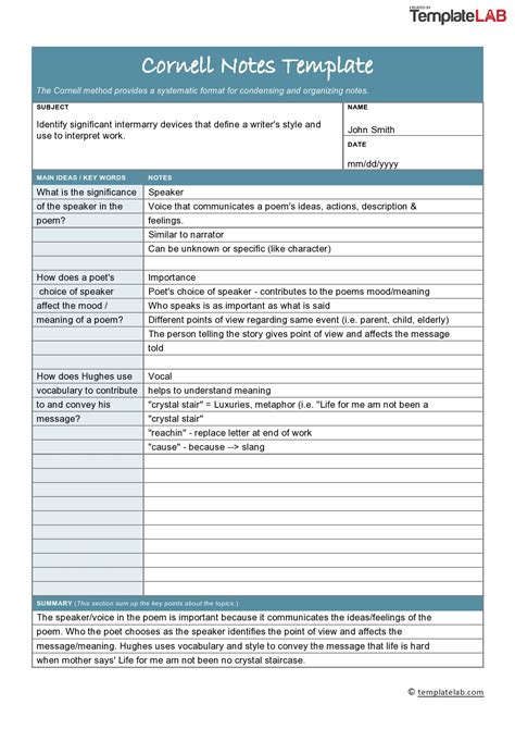 note sheet  cornell notes riset