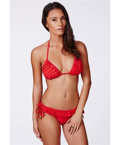 Missguided Vasara Red Ruffle Bikini Bikinis Ruffled Bikini Swimwear