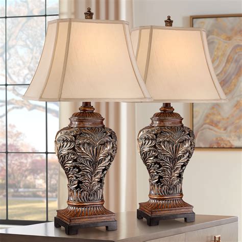 barnes  ivy traditional table lamps set   bronze curling leaves