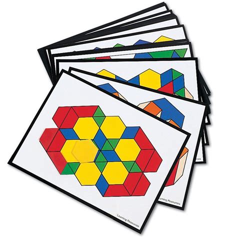 learning resources wooden pattern blocks   pattern block design cards multicolor
