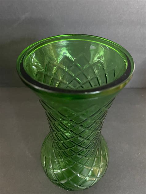 Vintage Hoosier Glass Green Vase 1970s Diamond Pattern Etsy