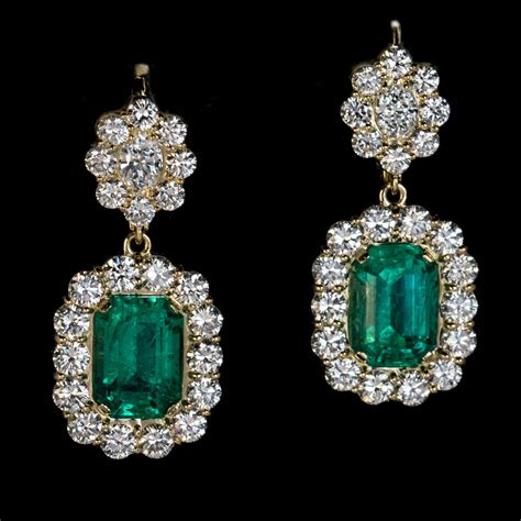 rare  ct russian emerald diamond gold earrings ref  antique jewelry vintage rings