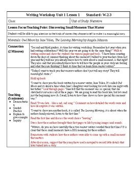 lucy calkins writing grade  unit  narrative lesson plans  leah