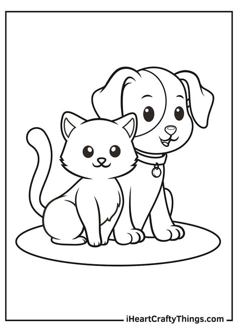 dog  cat sitting  coloring page