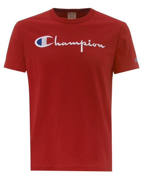 champion mens script logo  shirt red regular fit tee