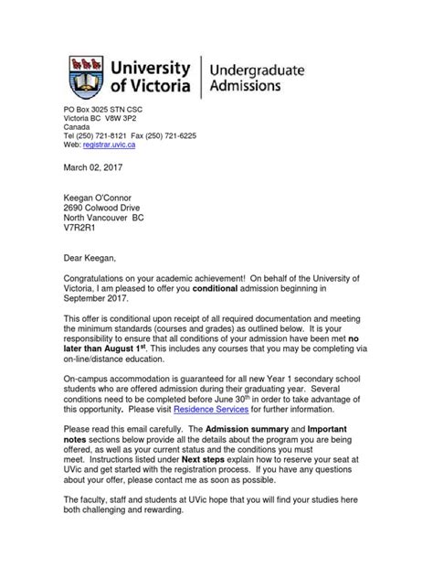 uvic acceptance letter  university  college admission