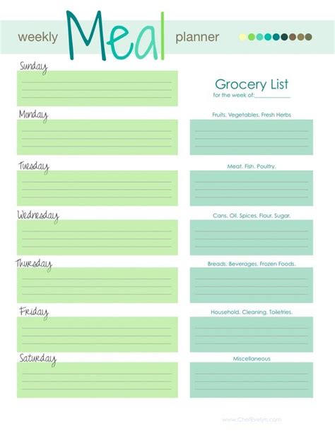 menu planner  grocery list template meal planning template