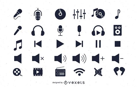 flat audio icons pack vector