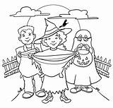Halloween Coloring Pages Trick Treat Kids Color Costumes Treating Printable Treats Waiting Print Printables sketch template