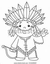 Outlined Coloring Kid Indian Vector sketch template