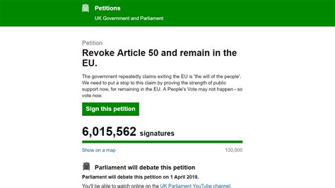 brexit petition  revoke article  hits  million signatures uk news sky news