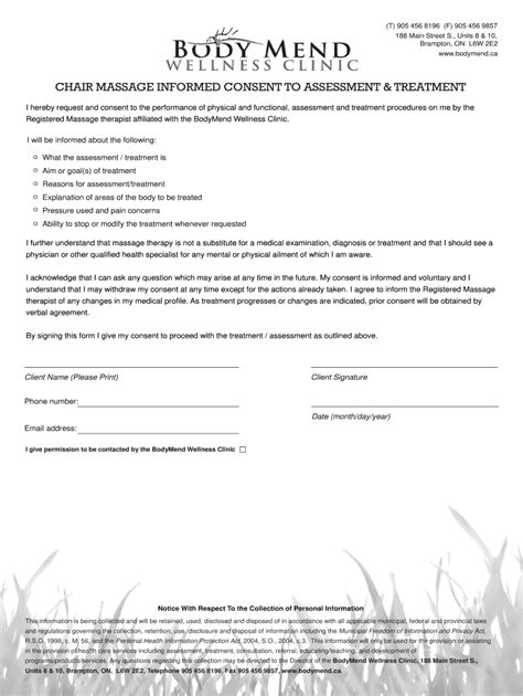 chair massage consent form template fill online printable fillable